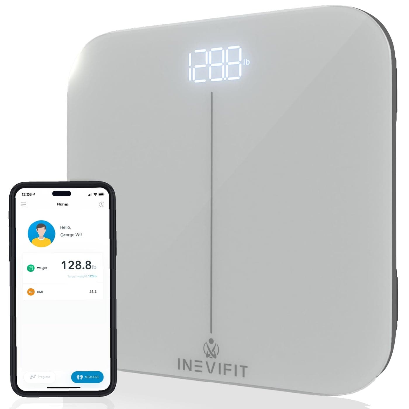 INEVIFIT Smart Premium Bathroom Scale Highly Accurate Bluetooth Digital Bathroom Body Weight Scale Precisely Measures Weight BMI for Unlimited Users