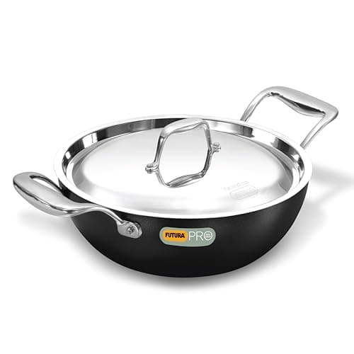Hawkins Futura Pro 2.5 Litre Deep-Fry Pan, Nonstick Kadhai with Stainless Steel Handles and Stainless Steel Lid, Balck (PNK25S)