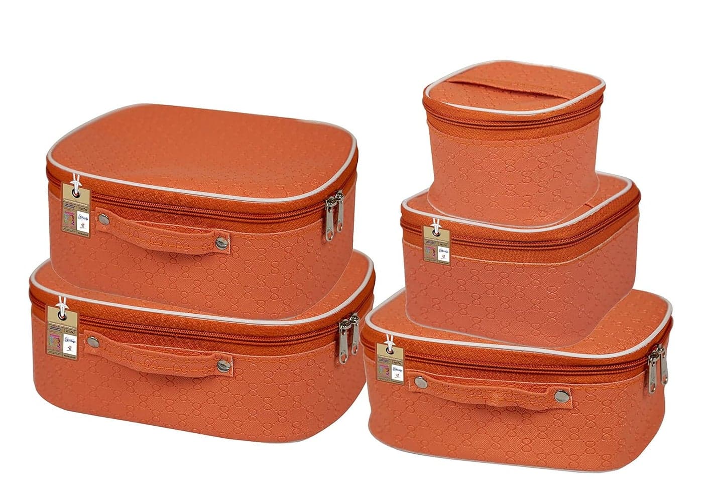 atorakushon Fabric Makeup Storage Box Travelling Vanity Cosmetic Toiletry Bag Necklace Wardrobe Organizer Jewellery Pouch for Women Peach