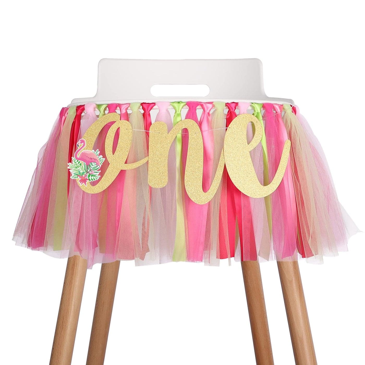 Flamingo Highchair Banner Decoration for Baby 1st First Birthday Banner High Chair Fabric Garland Party Supplies Red Yellow Green Photo Props Handmade