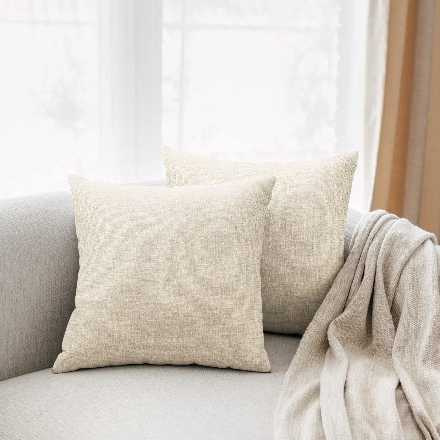 All Smiles Beige Linen Throw Pillow Covers 20x20 Set of 2 Neutral Khaki Decorative Farmhouse Dcor Burlap Cushion Cases Home Natural Decorations Indoor Outdoor for Bed Sofa Couch Patio