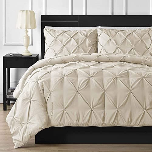 Crown Collection 1000-TC Hypoallergenic Ultra Soft Design 100% Egyptian Cotton Pinch Plated Duvet Cover with Zipper Colser & 2pcs Pillow Case Set (Oversize Queen 100 X 100, Ivory)