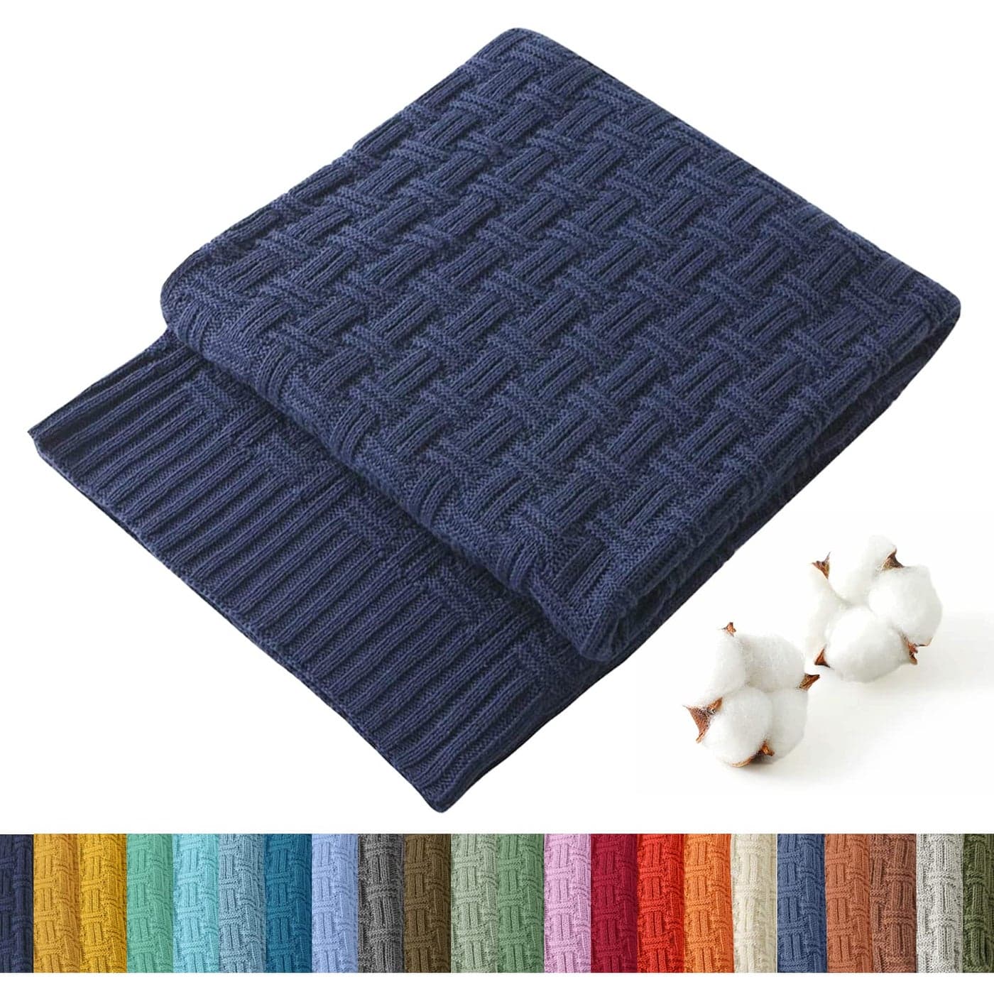 TREELY 100 Cotton Knitted Throw Blanket Couch Cover Blanket60 x 80 Inches Navy Blue