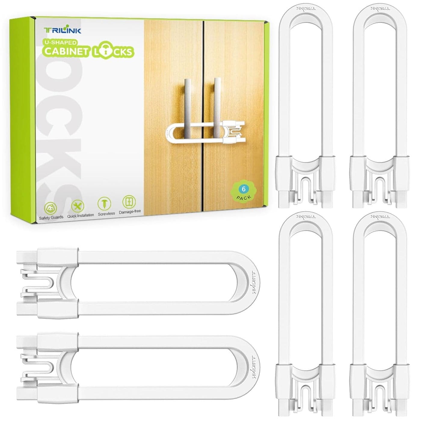 6 Pack Adjustable Cabinet Locks for Babies UShaped Baby Proofing Child Locks for Kids Toddlers Safety Sliding Door latches for Cabinets Drawer Closet Fridge Door Knob Handle Kitchen Home Safe