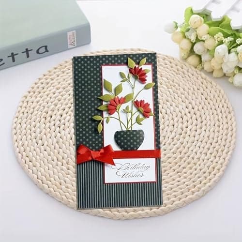 Lapoo Flowers Cutting Die for Scrapbooking Durable Cut Stencils for DIY Scrapbook Photo Album Decorative Paper Card Metal Card Making Supplies Potted Flowers 35 x 29 in
