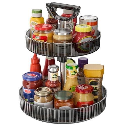 Lazy Susan Organizer – 2 Tier Rotating Spice Rack Turntable, 11.4" Plastic Spinning Organizer for Kitchen Cabinet Pantry Countertop Cupboard Bathroom Storage