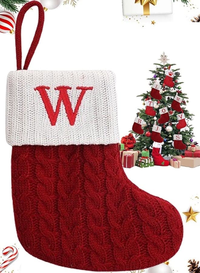 Mini Christmas Stockings Small Xmas Stockings with Monogram Initial Classic Red White Xmas Decor for Mini Christmas Tree Fireplace Holiday Decor Party Favors Gift Stocking (W)