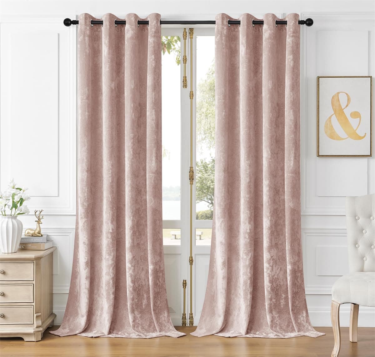 SMILETIME Pink Crushed Velvet Curtains 52x108 inch Luxurious Thermal Insulated Soundproof Drapes for Living Room Bedroom Office Soft and Durable LightFiltering Window Treatments 2 Panels