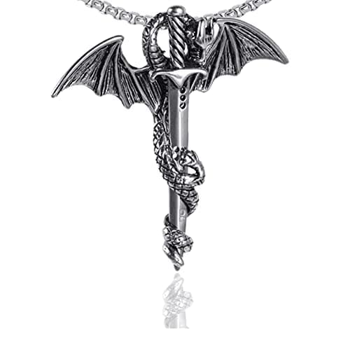Xusamss Punk Titanium Steel Dragon Sword Wing Pendant Necklaces
