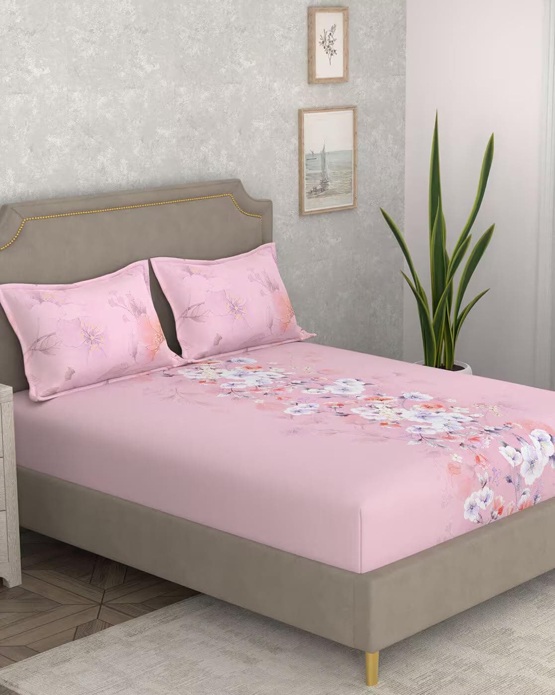 Portico New York Super King Size Flat Bedsheet with 2 Pillow Covers Facets (Pink)