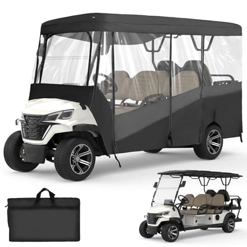 KEMIMOTO Golf Cart Enclosure, 6 Passenger Golf Cart Rain Cover, 600D Waterproof Driving Enclosure with Clear PVC Windshield for Extended Roof Golf