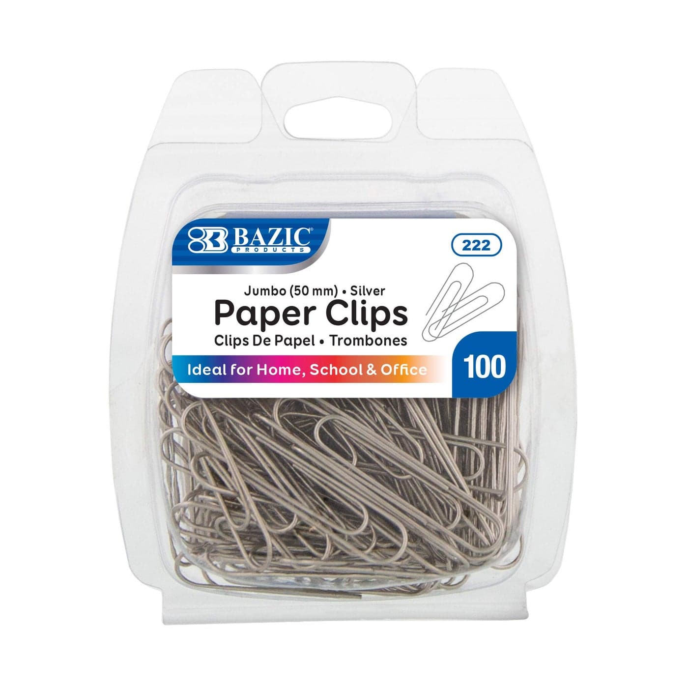 BAZIC Paper Clips Jumbo 50mm, Silver Color Paper Clip, Large Medium Paperclips Colored Document Clamp for Office School (100/Pack), 1-Pack