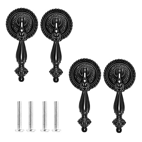 Biaungdo 4 Pack Antique Cabinet Pulls, Cabinet Pull Handle Knobs, Zinc Alloy Antique Decorative Handle Drawer Cabinet Teardrop Pull Knobs with Mounting Screws - Black