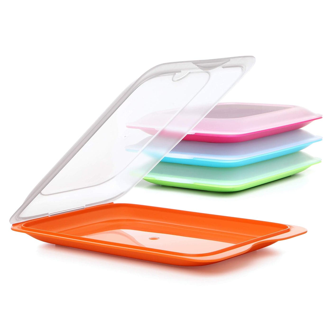 TATAY Set 4 cold meat container with lid and body removed in four colours reusable and stackable made of BpAfree plastic