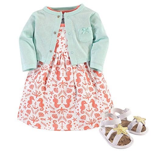 Hudson Baby Baby Girl Cotton Dress Cardigan and Shoe Set Sea 1218 Months