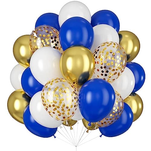 Balloons Royal Blue White Gold Balloons for Graduation Decorations Metallic Chrome Gold Confetti 12inch Dark Deep Blue White Latex Balloon for Birthday Party Anniversary Baby Shower