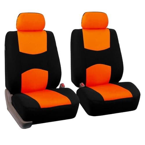 FH Group FH-FB050102 Pair Set Flat Cloth Car Seat Covers, Orange/Black- Universal Fit for Trucks, SUVs, and Vans