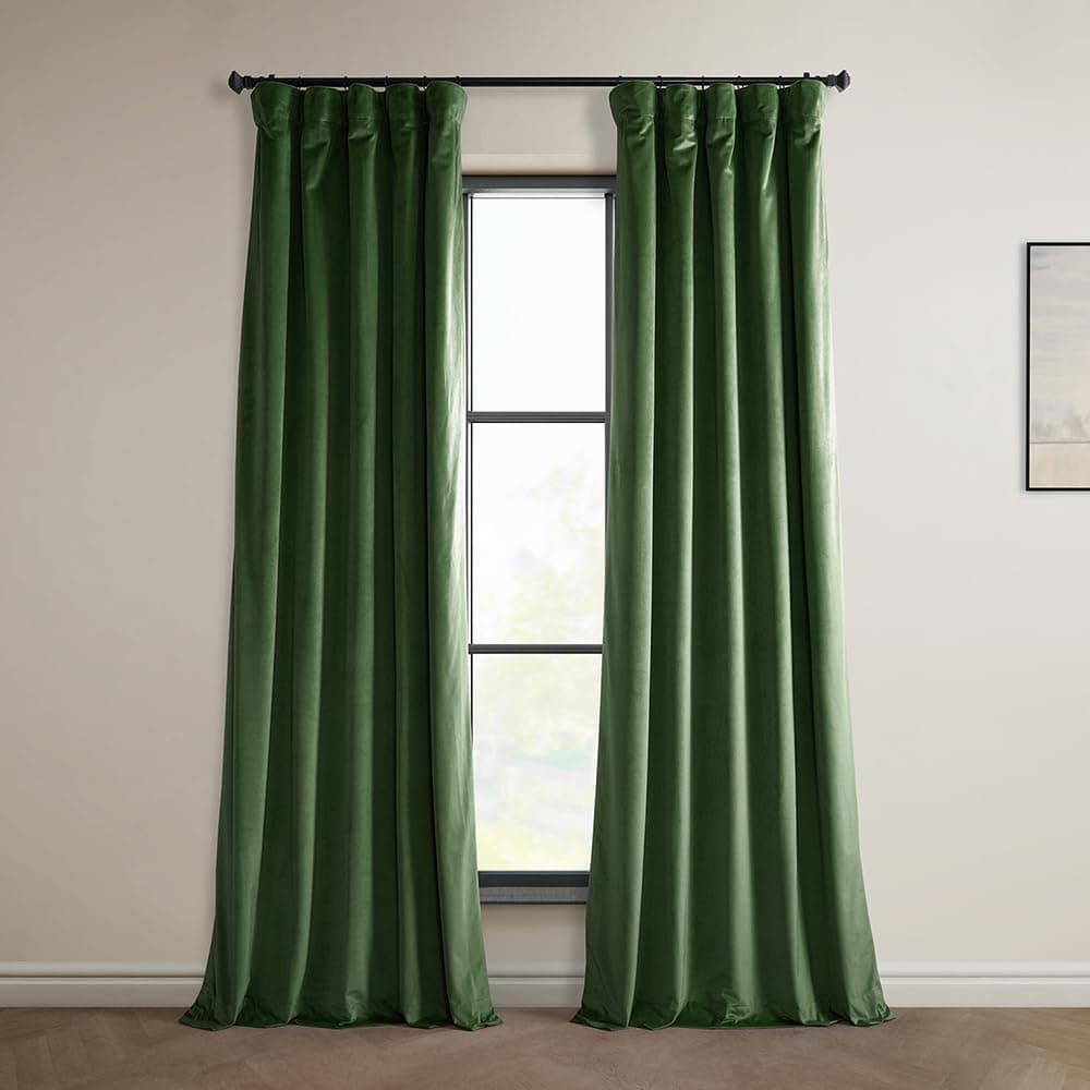 HPD Half Price Drapes Heritage Plush Velvet Curtains 84 Inches Long Room Darkening Curtains for Bedroom Living Room 50W x 84L 1 Panel Eden Green