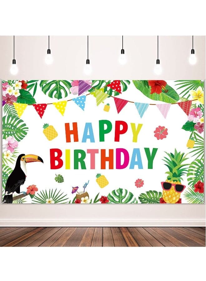 Hawaiian Luau Party Decorations - Tropical Jungle Backdrop with Flamingos and Pineapples, Summer Beach Pool Photography Background Banner for Birthday Celebrations.