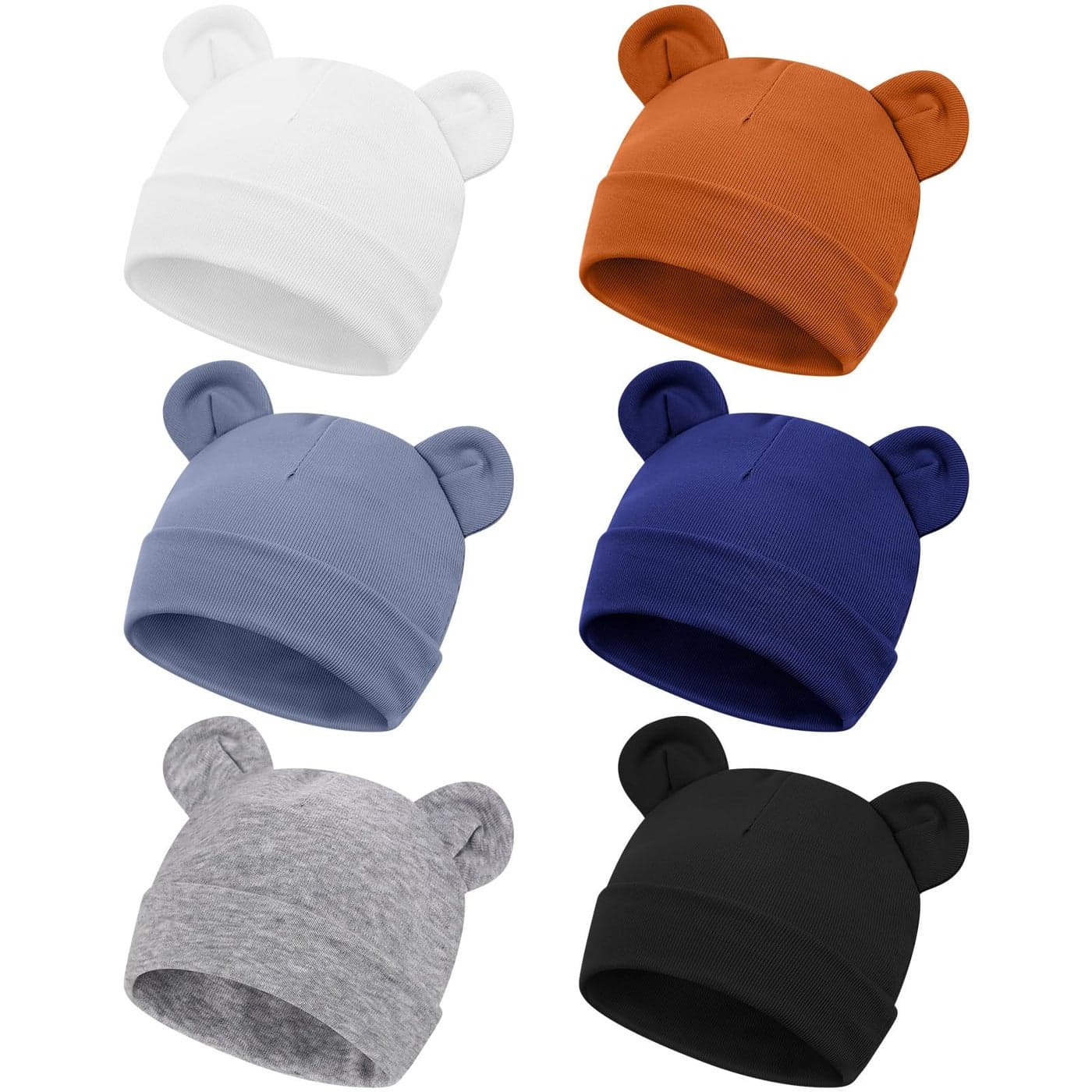 Toulite 6 Pcs Preemie Hats Cotton Preemie Caps Cute Preemie Beanie Bear Ears Hospital Cap for Premature Baby Boys Girls (Dark Colors,Solid Style)