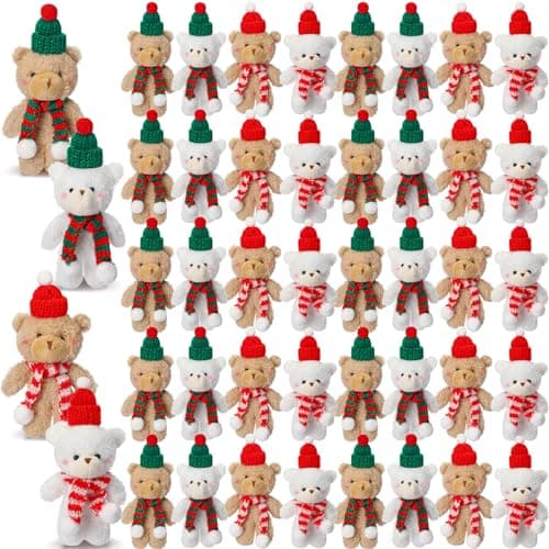 Hiboom 40 Pieces Christmas Stuffed Animal Bear Christmas Small Plush Cute Bear Stuffed Animals Xmas Toys for Birthday Decorations Party Favors KnittingFashion Style