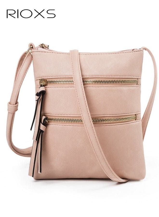 Women's Shoulder Bag, Classic Zippered Women's Crossbody Bag, Waterproof Leather Crssbody Purse with Adjustable Shoulder Strap, Stylish and Elegant Handbag, Pink