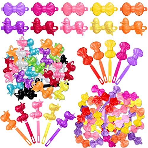 Janinka 72 Pcs Self Hinge Hair Barrettes Plastic Hair Clips for Girls 80s 90s Cartoon Colorful Cute Barrettes and Pins for Toddler Kids Baby Hairpins Accessories