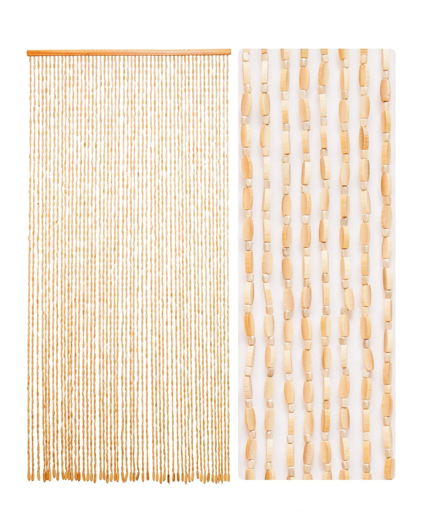Ezcasch 52 Strands 354 x 79 Bamboo and Wood Beaded Curtain for Doorway Handmade Natural Doorway Beads Bohemian Bamboo and Wooden Room Devider Hanging Boho Beaded CurtainBeige