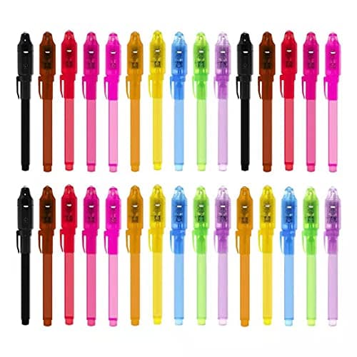 30 Pack Invisible Ink Pens with UV Light Magic Spy Pen for Secret Messages Birthday Party Favors Easter Egg Hunt Halloween Goodie Bags Stocking Stuffers Valentines Day Gifts for Kids Ages 3