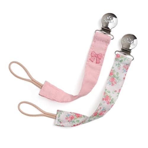 Itzy Ritzy Fabric Pacifier Strap Universal Pacifier Clip Attaches to Clothing Strollers Bags Keeps Pacifiers Teethers Toys Secure Within Reach Pack of 2 Bows Floral
