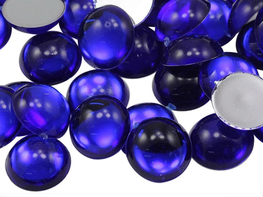 13mm Blue Sapphire Dark .NAB01 Flat Back Acrylic Round Cabochon Pro Grade - 50 Pieces