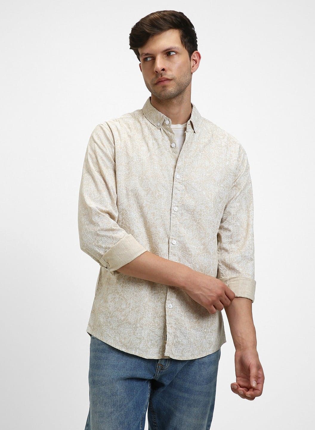 Khaki Casual Shirt for Men - Slim Fit, Cotton
