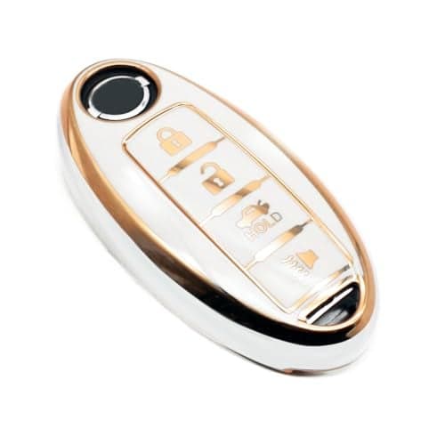FEYOUN Key Fob Cover Compatible with Nissan Altima Armada GT-R Sentra Versa Infiniti Q50 Smart 4 Buttons TPU Remote Keyless Key Fob Case Protection Shell Accessories, White