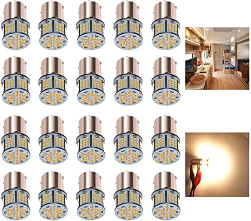 KISLED 12V RV LED Interior Lights, 20 Packs 1141 1156 1003 1073 BA15S 7506 LED Bulbs for RV Camper Trailer Boat Trunk Interior Indoor Tail Lights, Warm White - 3000K
