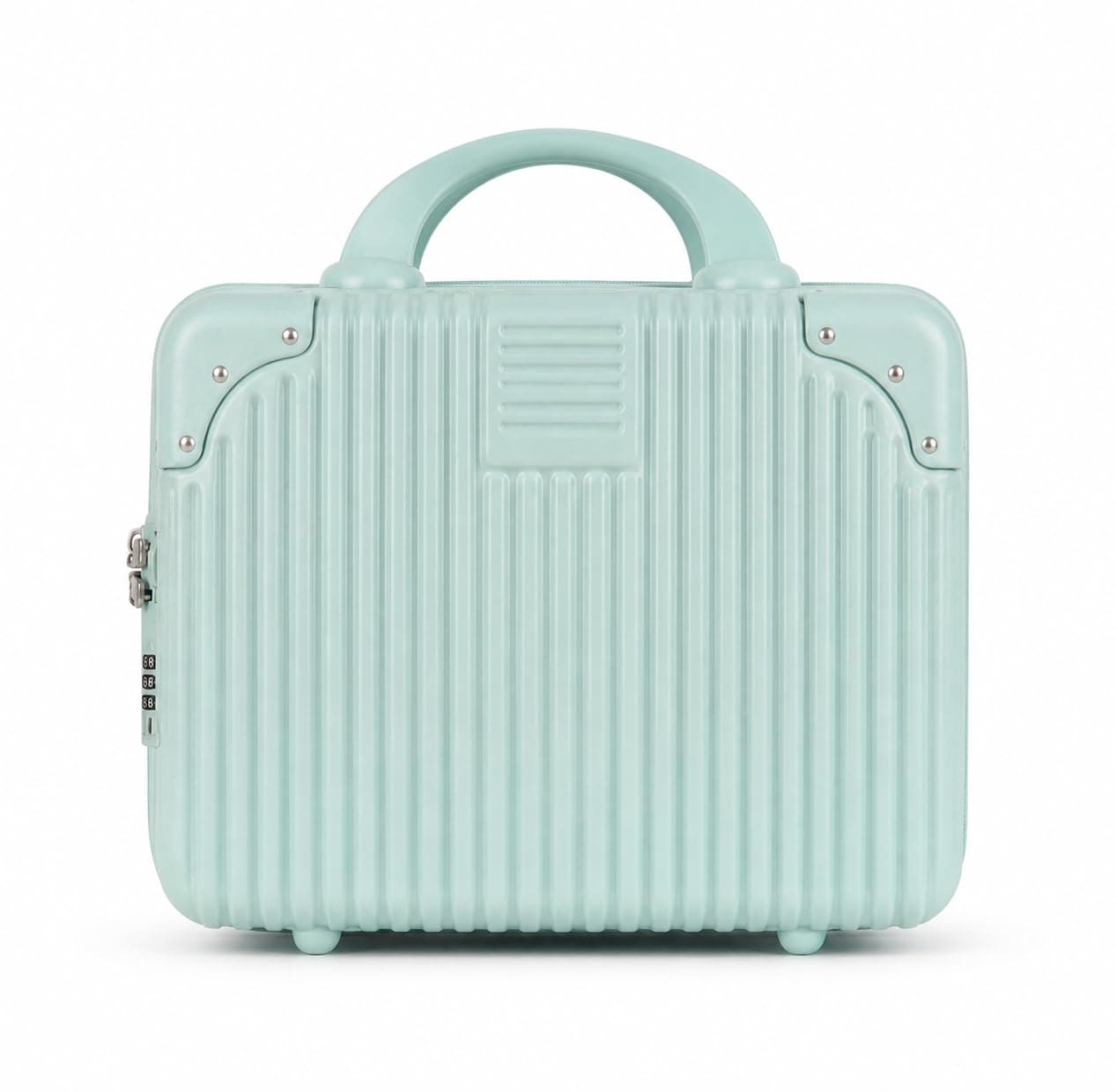 FALMAGU Portable Hard Shell Cosmetic Bag Travel Case, Small Travel Hand Luggage with Elastic Band, Mini Abs Carrying Makeup Case Suitcase (B-Pista)
