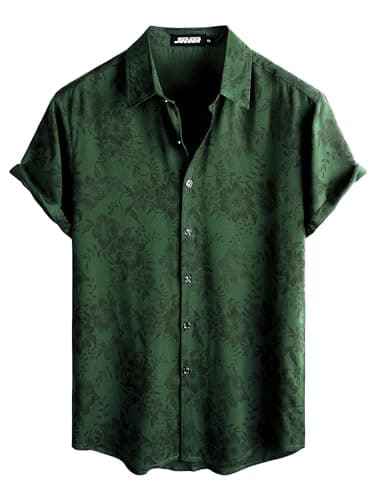 JOTOOK Mens Hawaiian Shirt Short Sleeve Button Down Tropical Shirts Casual Floral Summer Beach Shirt Holiday Shirt XX-Large GreenFlower