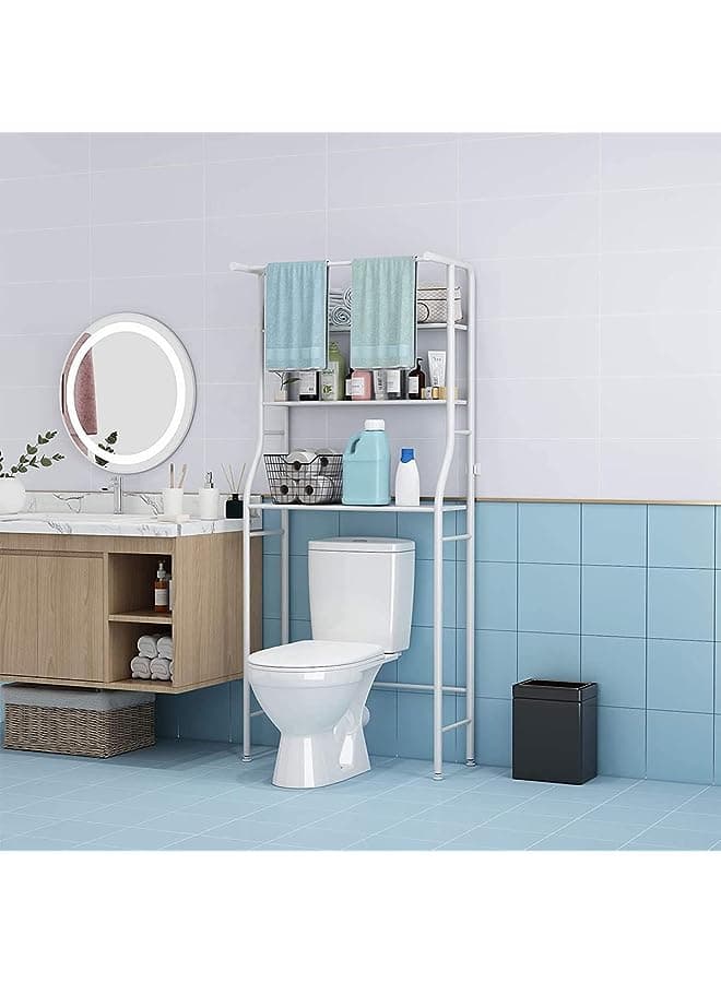 3 Shelf Bathroom Space Saver,Over The Toilet Rack,Bathroom Corner Stand Storage Organizer Accessories,The Washing Machine,with Hanging Rod,Bathroom Tower Shelf,White (Bathroom Shelf)