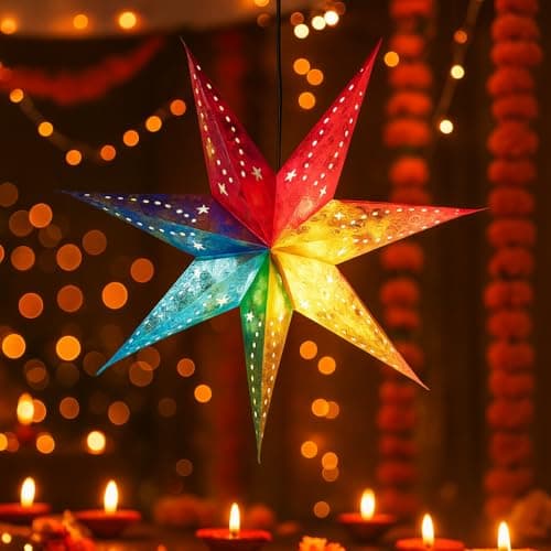 BRAHMZ Multicolor Star Shape Paper Lantern for Home Decoration Diwali 7 Point Star Light Decoration