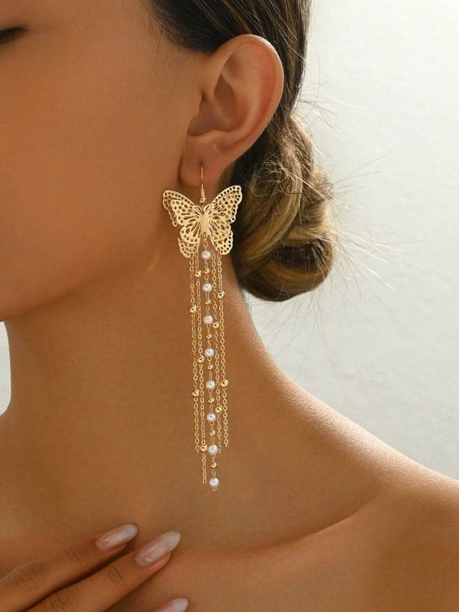 Styli Butterfly Tassel Chain Earrings