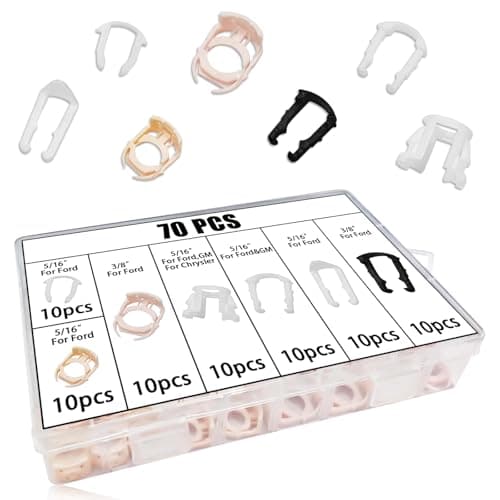 SamWinGear 70PCS Fuel Line Clips 7 Sizes Fuel Line Connector Injector Clips Repair Kit Replacement 38 516 Nylon Fuel Brake Line Clamp Hose Retainer Clips Assortment Kit tool for Ford GM Chrysler