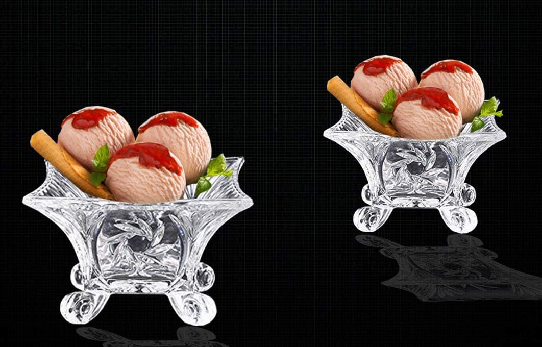 BRUSHFINCH Crystal Clear Square Four Leg iceCream Bowl Pudding Bowl Dessert Bowl Salad Fruit Bowl Glass Bowl for Man and Woman 100 ml Set of 6
