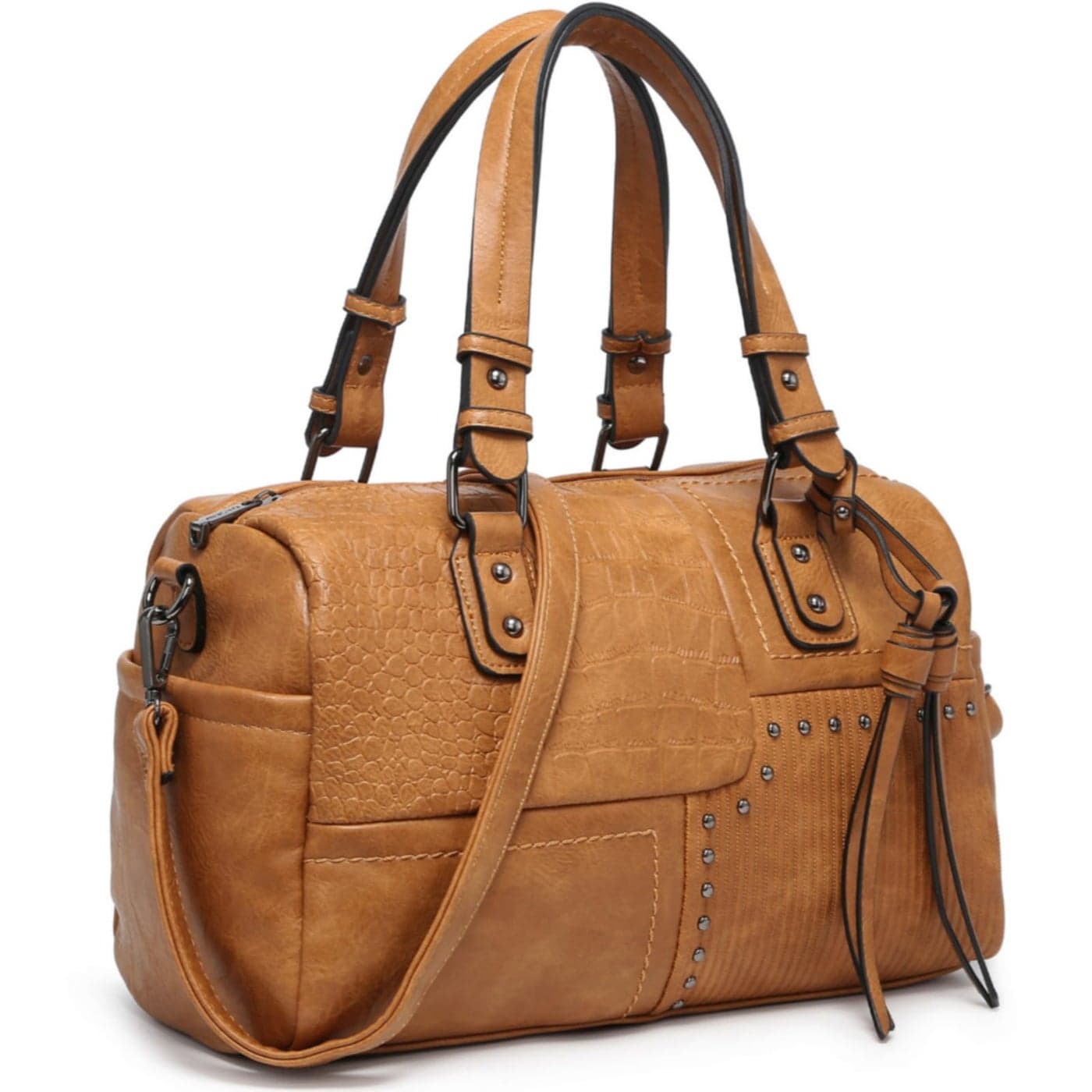 Dasein Women Soft Vegan Leather Barrel Bags Large Hobo Top Handle Work Totes Satchel Handbags Shoulder Purse (Tan)