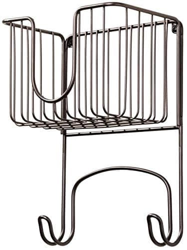 Indian Decor 38500 Wall Mount Metal Ironing Board Holder with Small Storage Basket Holds Iron Board Spray Bottles Starch Fabric Refresher for Laundry Rooms Black