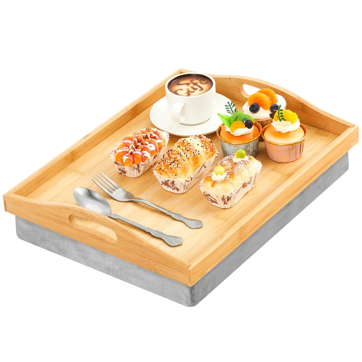 Tioncy Bamboo Lap Tray with Detachable Pillow 169 x 13 Lap TV Trays Lap Desk with Handles for Adults Eating in Recliner Breakfast Housewarming GiftWood1 Piece