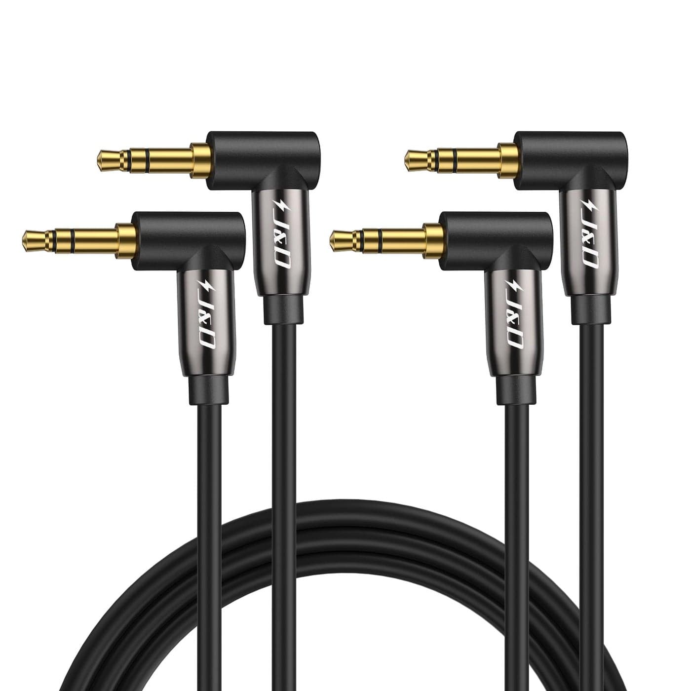 J&D (2 Pack Gold Plated 3.5mm Stereo Audio Aux Cable 90 Degree Right Angle Compatible for iPhone, Galaxy, Speakers and All Other Devices, 3 Feet