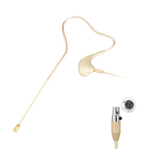 KIMAFUN Headset/Headworn Microphone Single Earset Ear-Hook Over Ear Hanging Condenser Mic Compatible with AKG Wireless System Bodypack Transmitter, Ideal for Performance, Theater, Lecture - Beige D3
