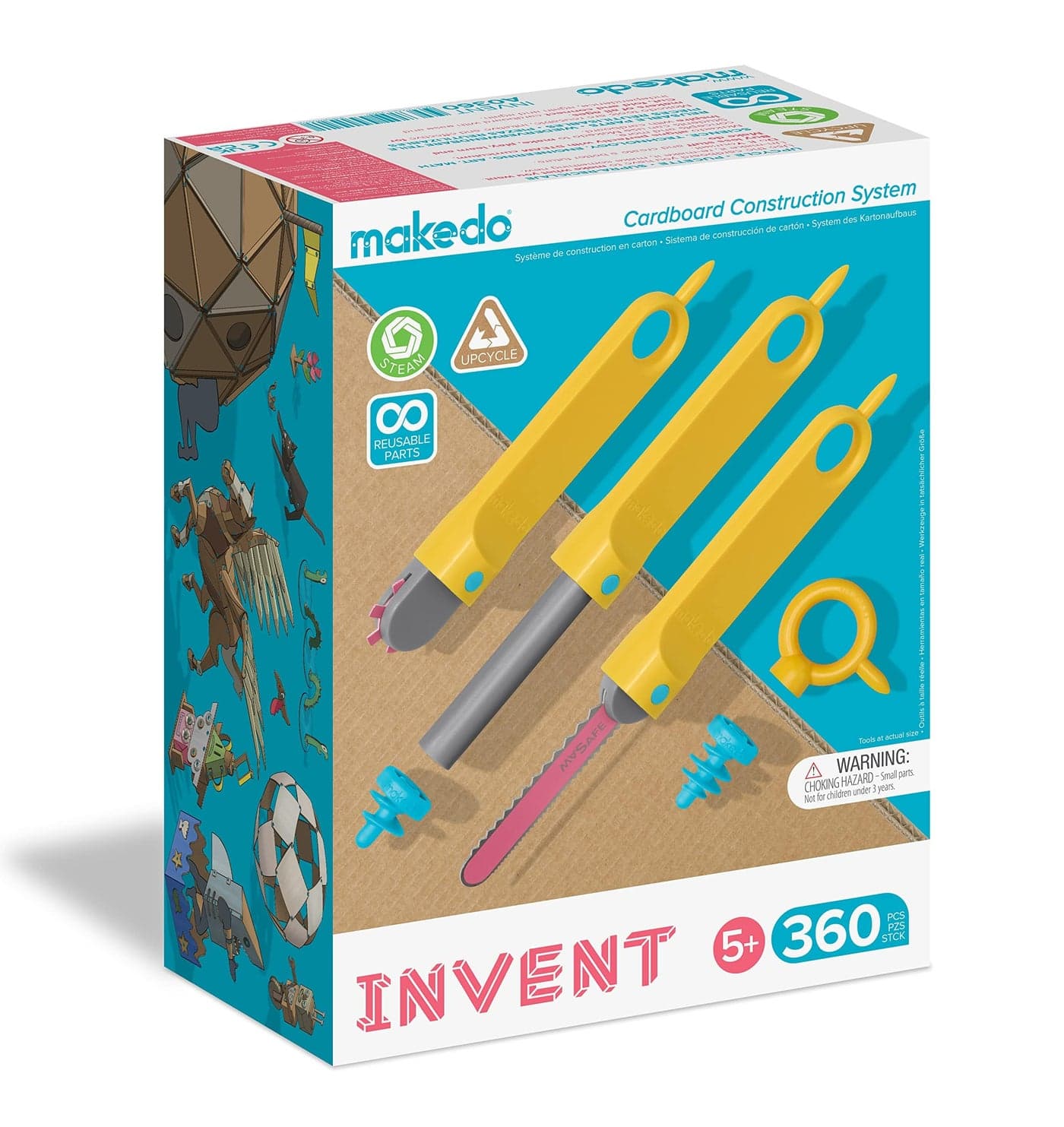 Makedo Invent Upcycled Cardboard Construction Toolkit in Large Toolbox 360 Pieces STEM STEAM Educational Toys for Classroom Learning Resuable Tools for Boys and Girls Age 5