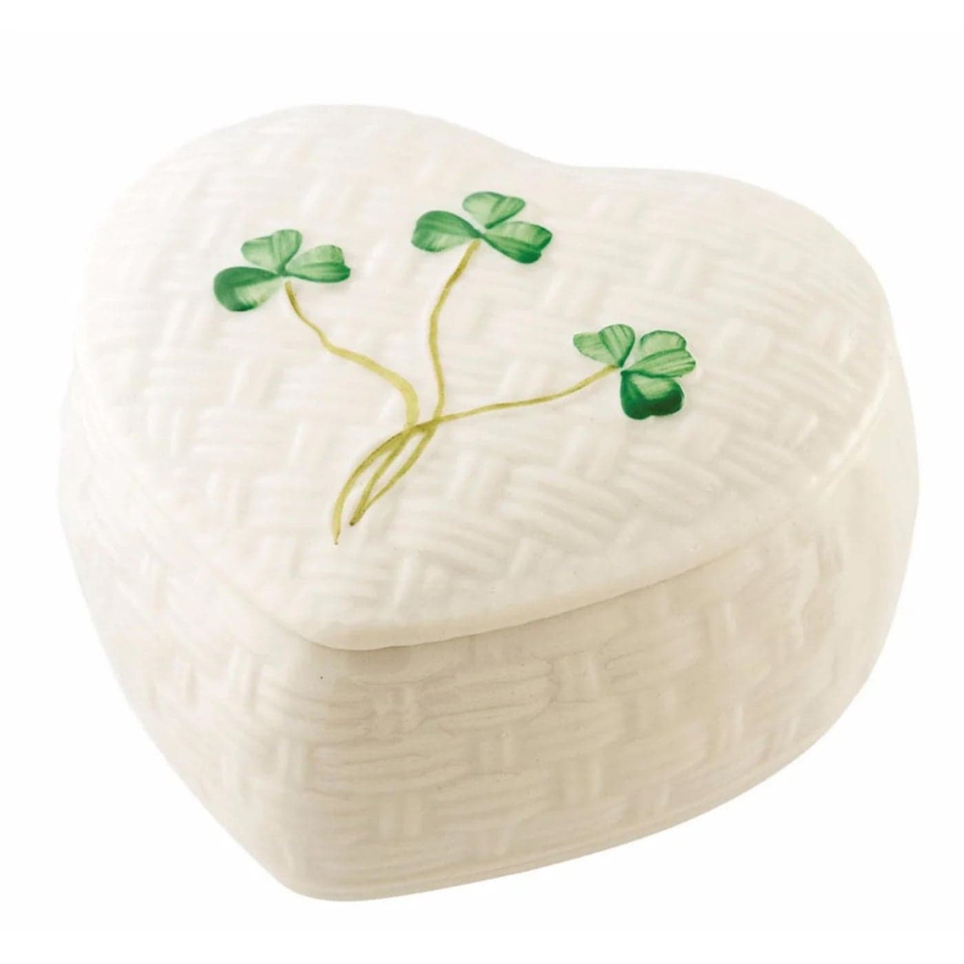 Belleek Kylemore Small Trinket Box Handcrafted Decorative Storage Porcelain Shamrock Irish Decor 33 x 44 Inches White