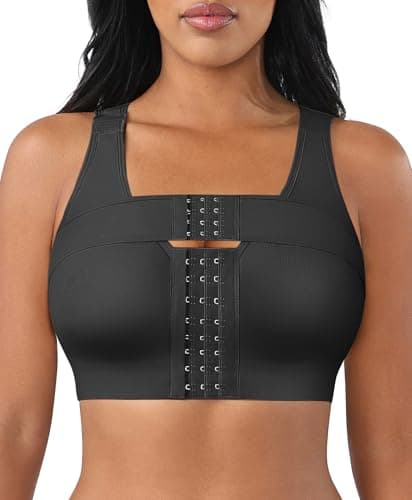 FeelinGirl Post Surgery Compression Bra for Women Wireless Surgical Bra Front Closure Bra Black M