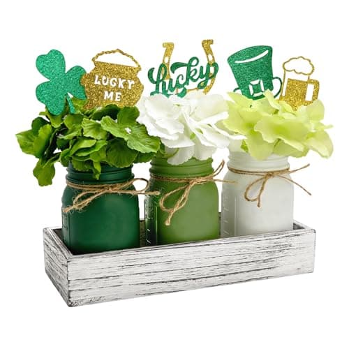 St Patricks Day Decorations 3-Pack Mason Jars,Rustic Decorative Table Centerpiece for St Patrick's Day Celebration & Spring Home Decor